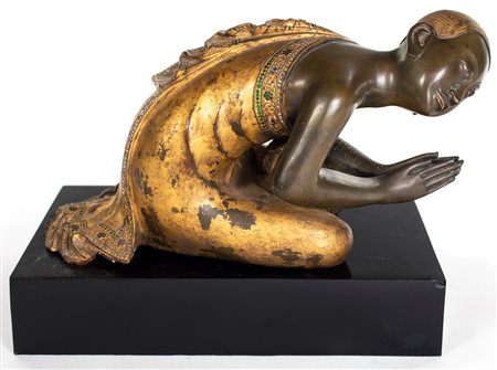 Scultura in bronzo parzialmente dorata, Thailandia, seconda metà del XIX...