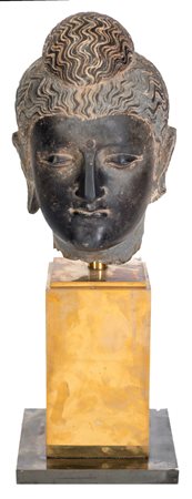 Testa di Buddha in scisto nero, area storica del Gandhara, III-IV secolo...