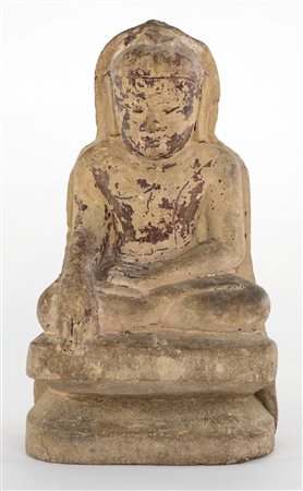 Buddha Bhumispharsa in pietra arenaria, Birmania, metà del XIX secolo con...