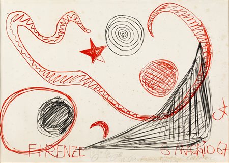 Alexander Calder, Per la velocità, Disegno a matita su litografia 52x74 Firma...