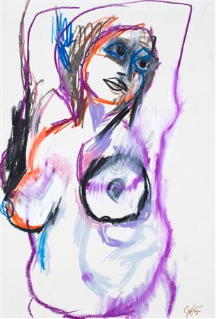 Renato Guttuso, Nudo di donna, Pastelli cerosi su carta cm 48x33 Firma sul...