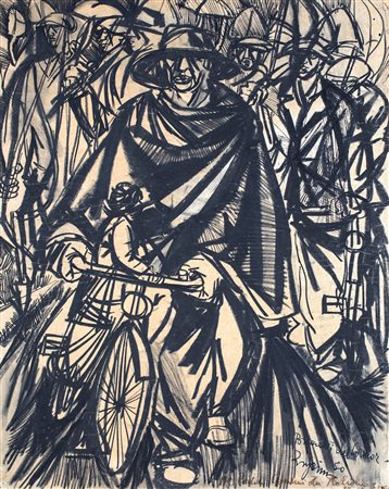 Giuseppe Zigaina, Braccianti del cormor, 1950 Carboncino, pastelli e china su...