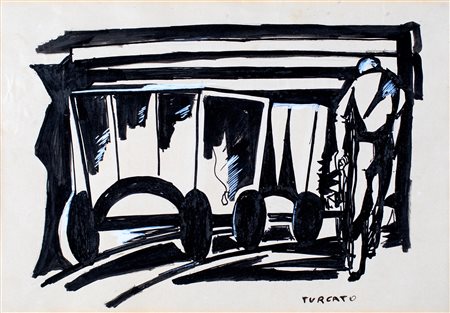 Giulio Turcato, Minatore, Tecnica mista (olio e tempera) su cartoncino cm...