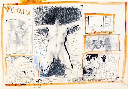 Ugo Attardi, Viva l'Italia abbasso il Fascismo, 1964 Matita, china e...