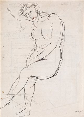 Mario Mafai, Nudo di donna, Matita su carta cm 36,8x26,3 Firma in basso a...