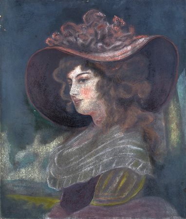 Michele Cascella, Ritratto di gentildonna, Pastelli su carta applicata su...