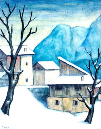 Fiorenzo Tomea, Neve, 1957 Olio su tela cm 50x40 Firma sul fronte in basso a...