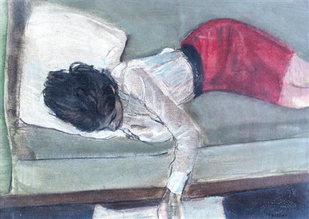Marcello Muccini, Donna sdraiata, Olio su tela cm 50x70 Firma sul fronte in...