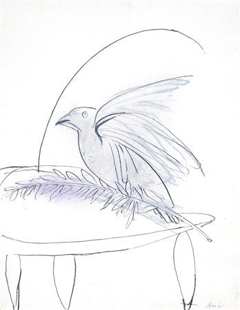 Giacomo Manzù, Colomba con ramo d'ulivo, Tecnica mista (inchiostro e pastelli...