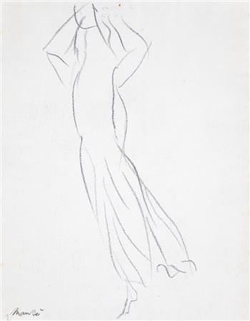 Giacomo Manzù, Figura, Carboncino su carta cm 64x49,5 Firma sul fronte in...