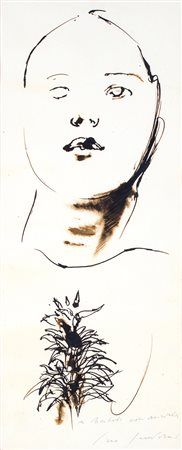 Piero Guccione, Figura, 1972 China su carta cm 37x15 Firma e dedica sul fronte