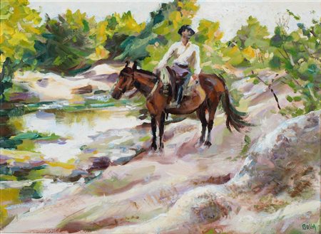 Giacomo Balla, Cavaliere a Campagnano, 1935 c. Olio su masonite cm 45,5x63,5...