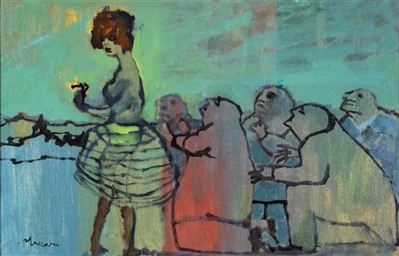 Mino Maccari, Senza titolo, Olio su tavola cm 40x61 Firma sul fronte in basso...