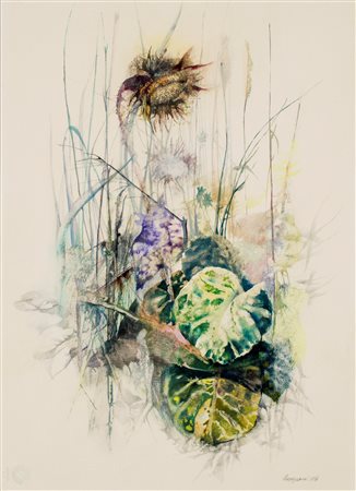 Renzo Vespignani, Natura Morta, 1977 Matita e olio su carta 49,5x36 Firma e...