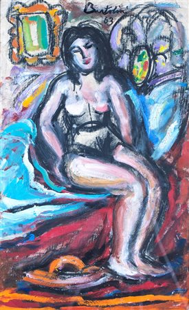 Luigi Bartolini, La modella, 1963 Carboncino, pastelli e olio su carta cm...