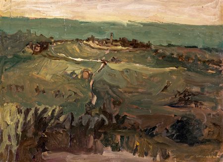 Arnoldo Ciarrocchi, Paesaggio, Olio su tavola cm 35,7x49 Firma in basso a...