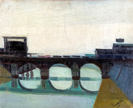 Antonio Vangelli, Il ponte, Olio su tela cm 40x50 Firma sul fronte "Vangelli".