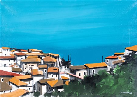 Enotrio Pugliese Enotrio, Tetti a Pizzo Calabro, Olio su tela cm 50x70 Firma...