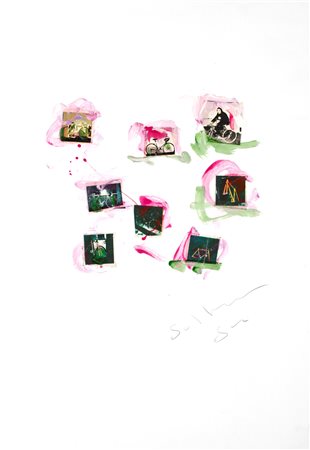 Mario Schifano, Senza titolo, 1982 Smalto e collage su carta cm 100x70 Firma...