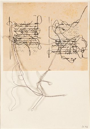 MARIA LAI, Senza titolo, 1983 Tecnica mista (filo, ricamo) su carta cm...