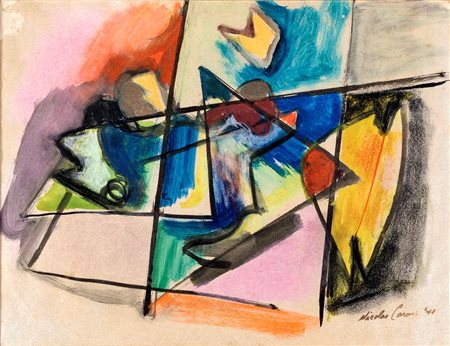 Nicolas Carone, Senza titolo, 1947 Acquarello e pastelli cerosi su carta cm...