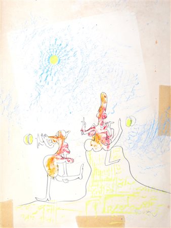 Sebastian Matta, Senza titolo, Matita e pastelli su carta Cm 32x47,5 Firma...