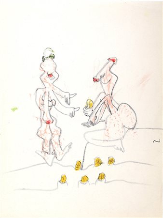 Sebastian Matta, Senza titolo, Matita e pastelli su carta cm 33x25...