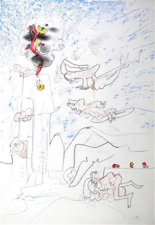 Sebastian Matta, Senza titolo, Tecnica mista (pastelli, matita, olio) su...