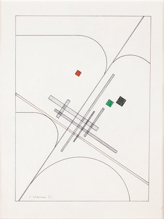 Luigi Veronesi, Senza titolo, 1974 Tecncia mista (china, matita e pastelli)...