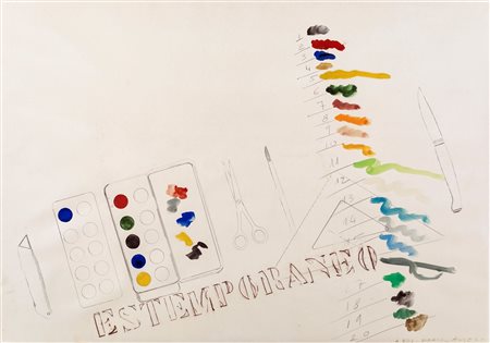 Franco Angeli, Estemporaneo, 1973-79 Matita, acquarelli e pastelli su...