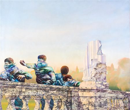 Franco Mulas, Giardino d'Europa n. 2, 1969 Olio su tavola cm 105x123 Firma e...