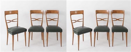 MELCHIORRE BEGA, attr. Sei sedie in legno con rivestimento in pelle. Prod....
