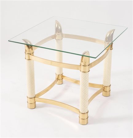 TOMMASO BARBI, attr. Tavolino da caffè in ceramica con struttura in ottone e...