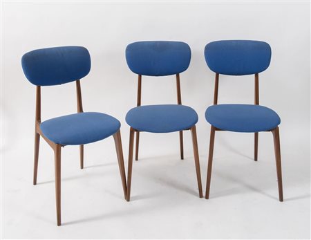 Sei sedie in legno con seduta in stoffa. Prod. Italia, 1960 ca. Cadauna di cm...