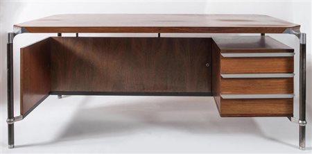 ICO & LUISA PARISI Scrivania in palissandro con struttura in metallo con tre...