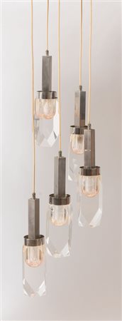GAETANO MISSAGLIA, attr. Lampadario a sospensione in alluminio e perspex....