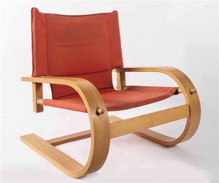 DE PAS, D’URBINO & LOMAZZI Poltrona in multistrato curvato in legno e...