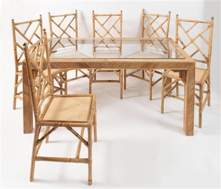 VIVAI DEL SUD, attr. Tavolo con struttura in bamboo e rifiniture in ottone...