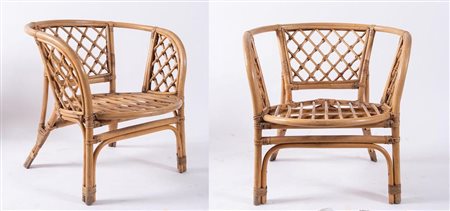 Coppia di sedie in vimini e bamboo. Prod. Italia, 1970 ca. Cadauna di cm...