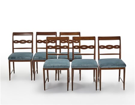 Paolo Buffa Sei sedie con schienale in legno intagliato a forma di "treccia" e s