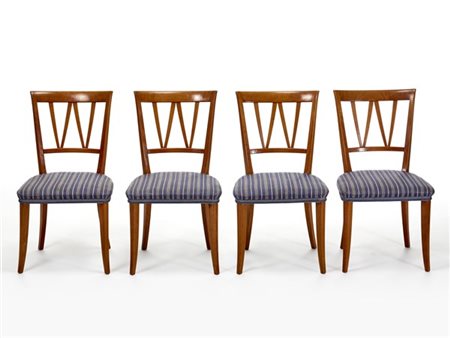 Carl Malmsten Lotto di quattro sedie. Svezia, anni '40. Legno massello, seduta r