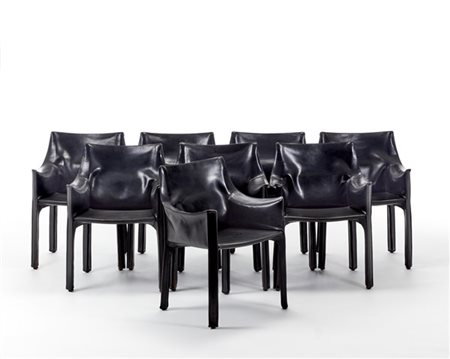 Mario Bellini Otto poltroncine con braccioli modello "Cab 413". Produzione Cassi