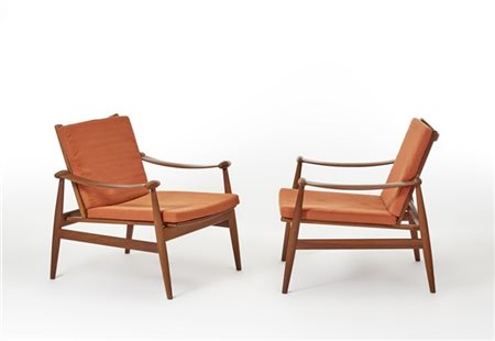 Finn Juhl Coppia di poltrone modello "133". Produzione France & Son, Danimarca,