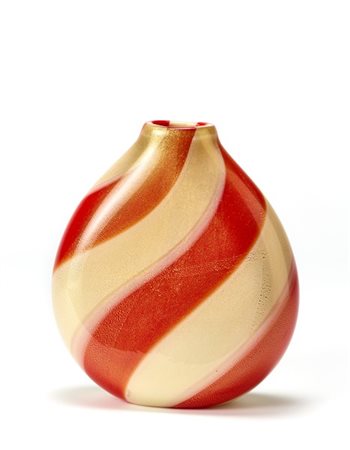 Archimede Seguso Vaso a corpo schiacciato a bocca stretta della serie "a fasce".