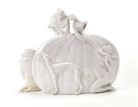 Francesco Nonni "Damina, Pierrots e levriero"
Gruppo plastico. Faenza, 1927ca. C