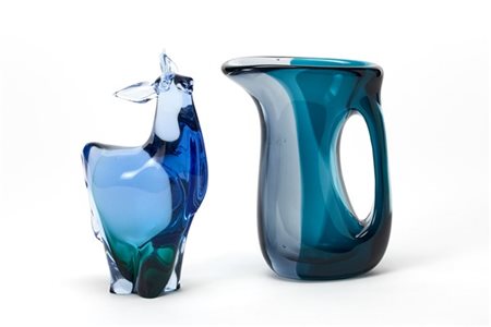 Manifattura di Murano Scultura a tutto tondo in vetro sommerso trasparente azzur