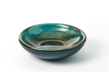 Manifattura di Murano Coppa centrotavola. Anni '50/'60. Vetro verde bulicante co