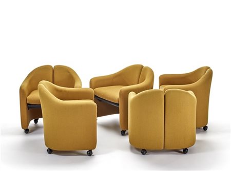 Eugenio Gerli Lotto di cinque poltroncine su rotelle modello "P142". Produzione