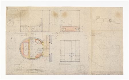 Carlo Scarpa Studi per i dettagli esecutivi di Casa Zentner. 
Al recto, eliocopi