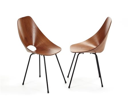 Vittorio Nobili Coppia di sedie modello "Medea". Produzione Fratelli Tagliabue,